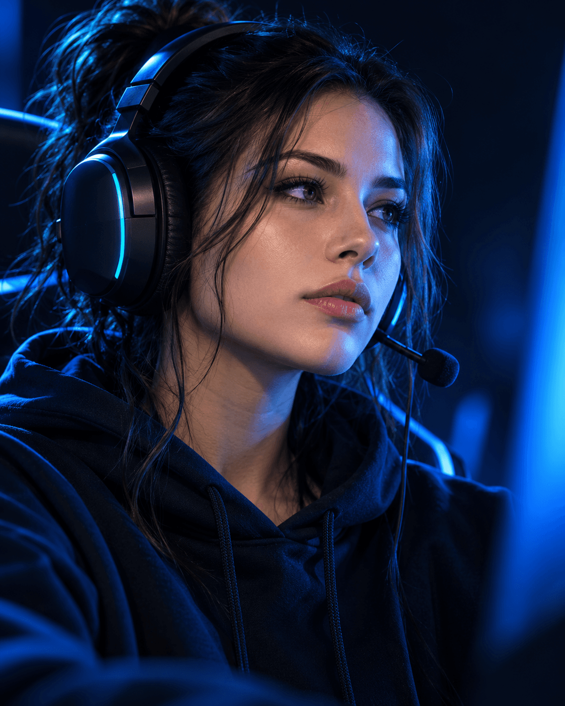Focused gamer wearing a headset