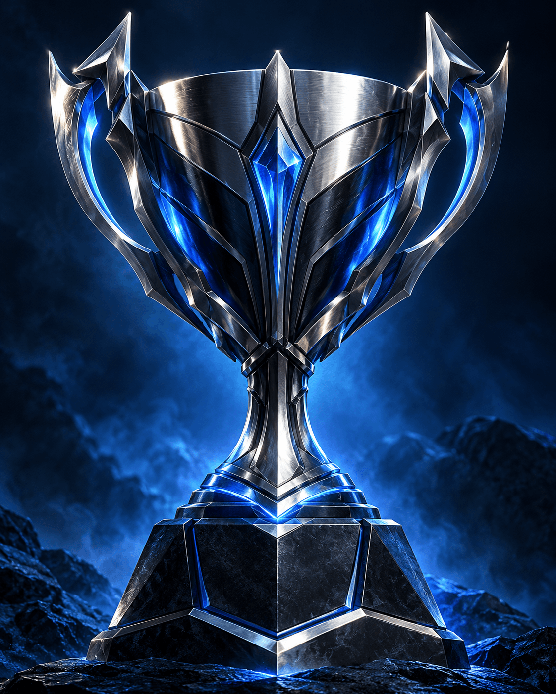 Silver and blue victory trophy